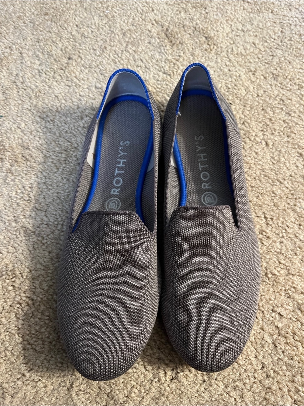 Rothy's Taupe Flats with Blue Trim Slip-Ons